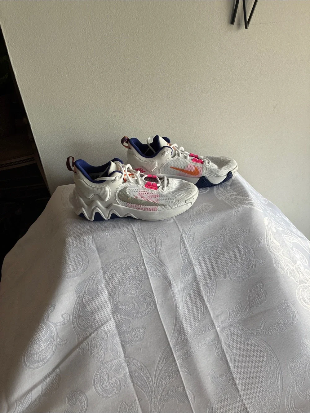 Nike Kids White Sneakers with Pink and Orange Accents